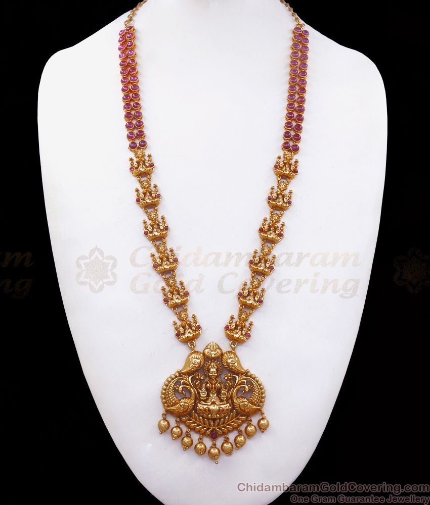 ANTQ1046 - Premium Kemp Stone Antique Haram Earring Bridal Set Lakshmi Combo