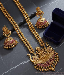 ANTQ1047 - Premium Antique Haram Matt Beads Design Ruby Stone Earring Combo ANTQ1047 - Premium Antique Haram Matt Beads Design Ruby Stone Earring Combo