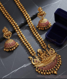 ANTQ1047 - Premium Antique Haram Matt Beads Design Ruby Stone Earring Combo ANTQ1047 - Premium Antique Haram Matt Beads Design Ruby Stone Earring Combo