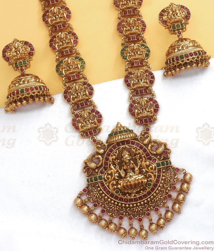 ANTQ1050 - Grand Lakshmi Haram Antique Nagas Design With Jhumki