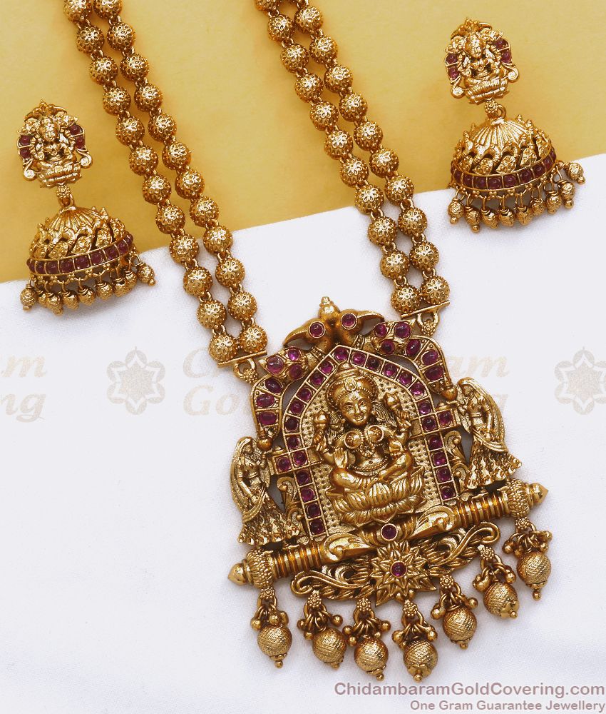 ANTQ1053 - Premium Antique Haram Beads Pattern Lakshmi Dollar Earring Combo