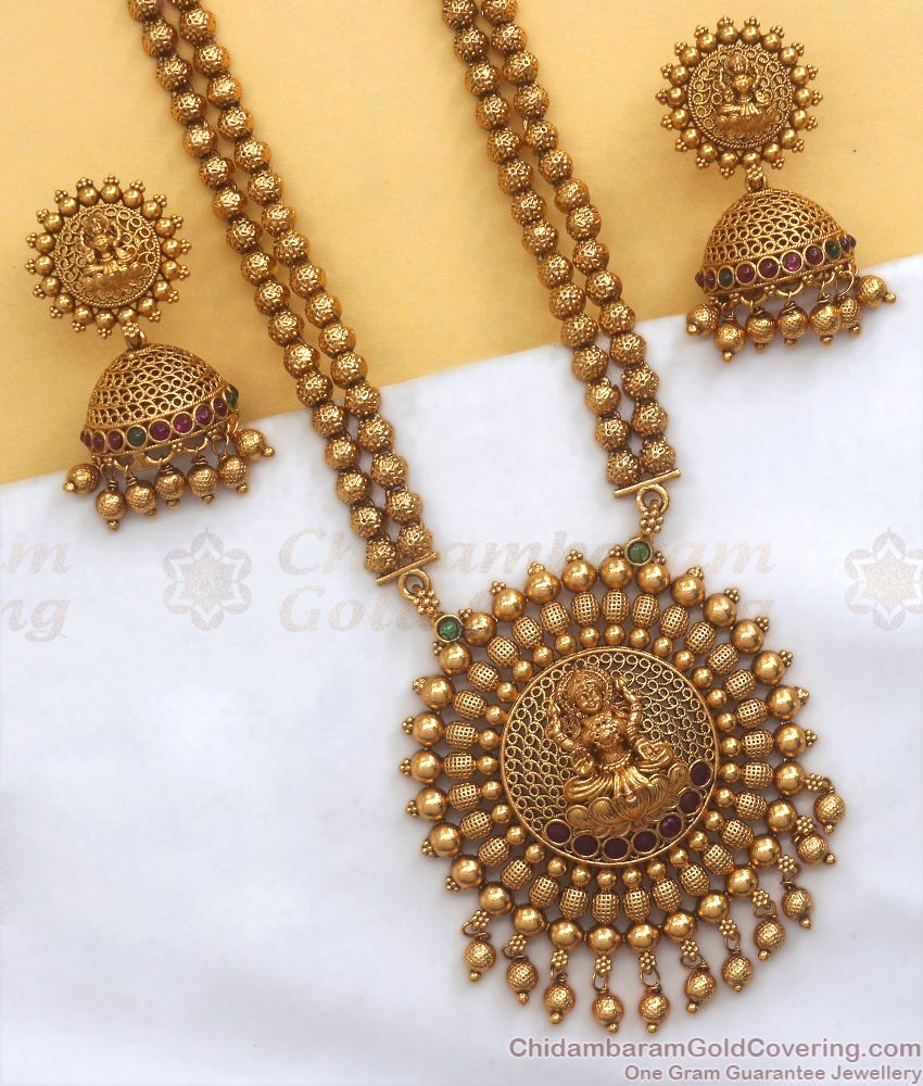 ANTQ1054 - Premium Lakshmi Dollar Antique Haram Beads Pattern Earring Combo