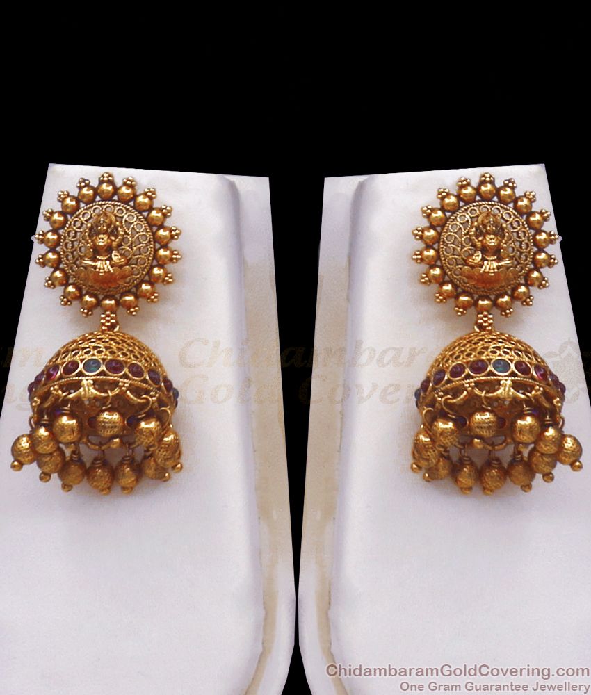 ANTQ1054 - Premium Lakshmi Dollar Antique Haram Beads Pattern Earring Combo