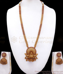 ANTQ1055 - Premium Antique Gold Pattern Lakshmi Haram Earring Combo Bridal Jewelry ANTQ1055 - Premium Antique Gold Pattern Lakshmi Haram Earring Combo Bridal Jewelry