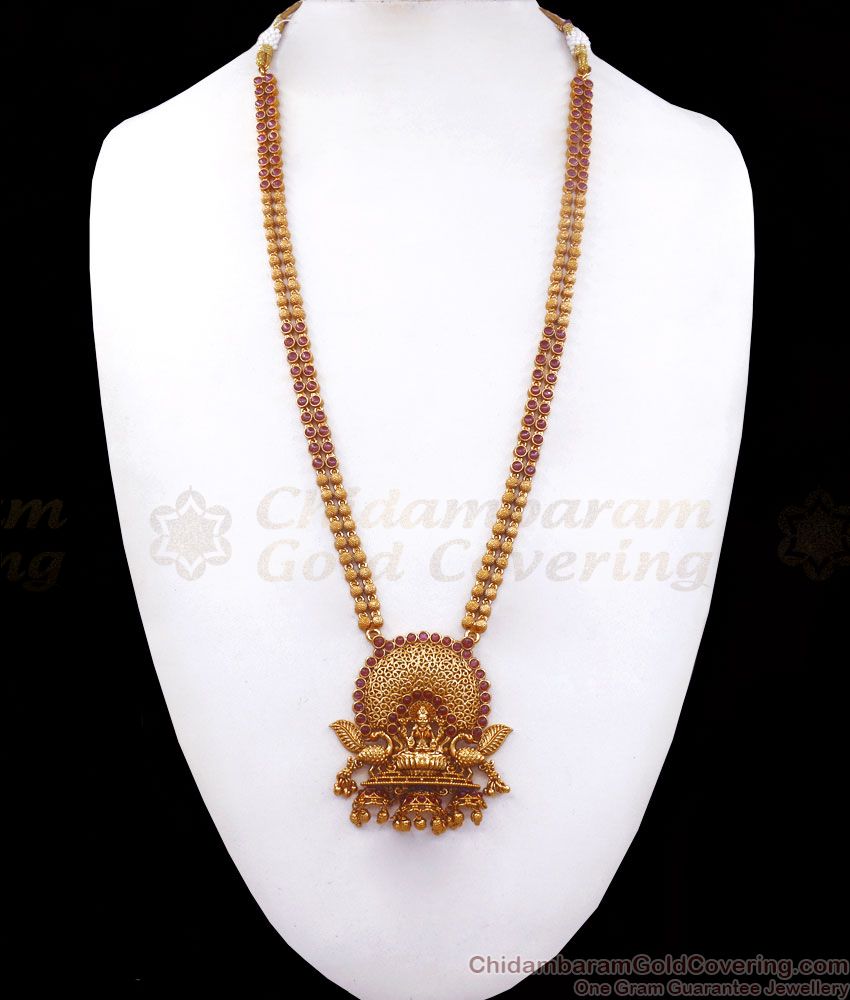 ANTQ1055 - Premium Antique Gold Pattern Lakshmi Haram Earring Combo Bridal Jewelry