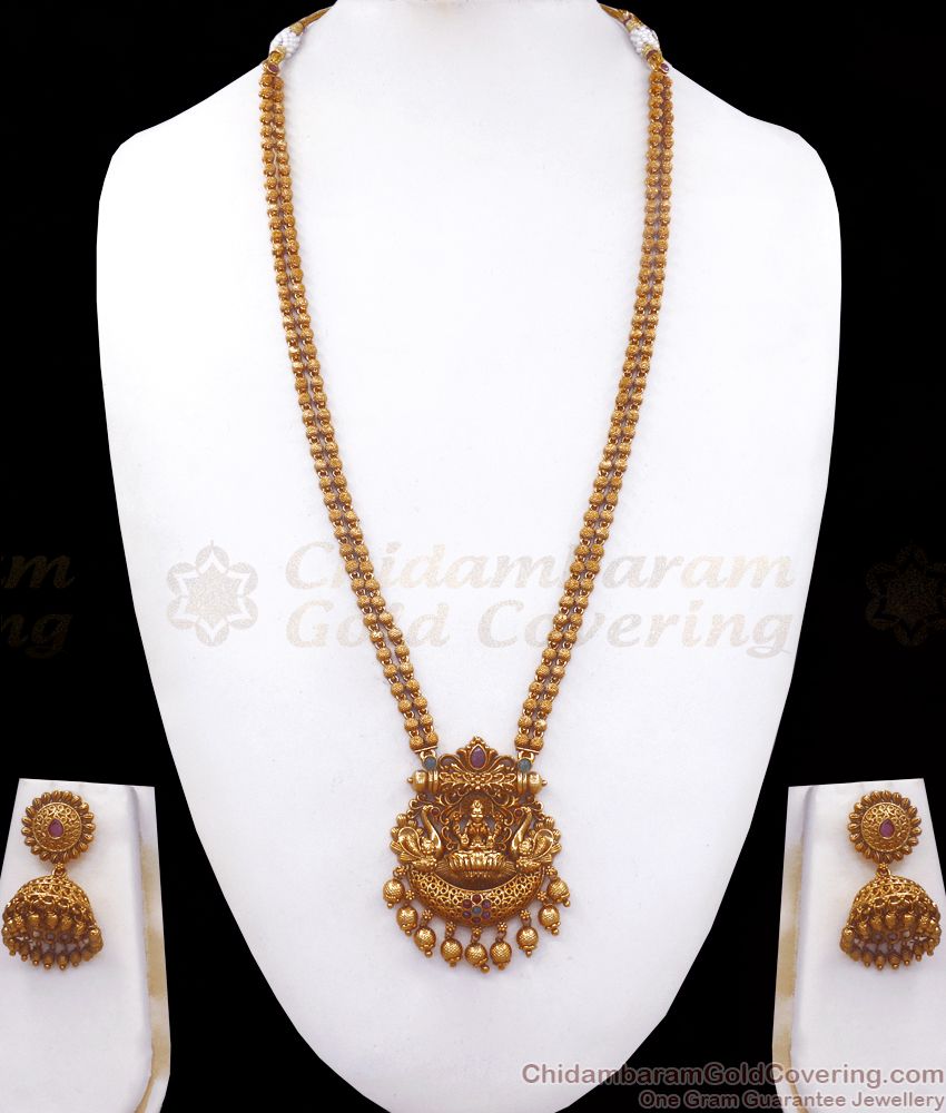 ANTQ1056 - Premium Nagas Antique Haram Earring Set Lakshmi Pattern Bridal Wear