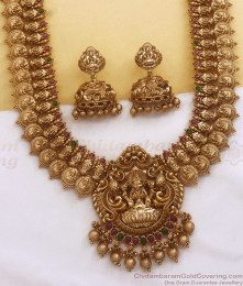 ANTQ1057 - Matt Finish Premium Antique Haram Earring Set Lakshmi Pattern Bridal Wear ANTQ1057 - Matt Finish Premium Antique Haram Earring Set Lakshmi Pattern Bridal Wear
