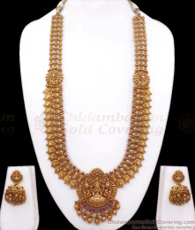 ANTQ1057 - Matt Finish Premium Antique Haram Earring Set Lakshmi Pattern Bridal Wear ANTQ1057 - Matt Finish Premium Antique Haram Earring Set Lakshmi Pattern Bridal Wear