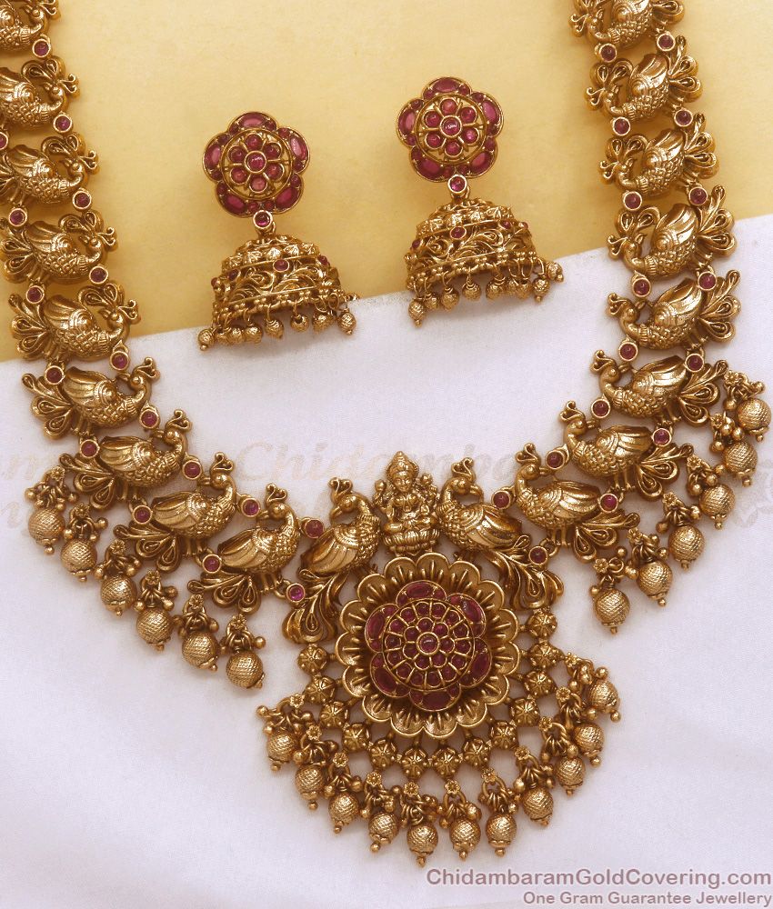 ANTQ1058 - High Quality Nagas Antique Haram Earring Set Peacock Design Shop Online