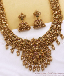 ANTQ1059 - Premium Gold Antique Haram Earring Combo Set Temple Jewelry Collections ANTQ1059 - Premium Gold Antique Haram Earring Combo Set Temple Jewelry Collections
