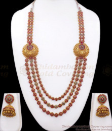 ANTQ1065 - Triple Line Kemp Stone Floral Antique Haram Earring Combo Set Temple Jewelry ANTQ1065 - Triple Line Kemp Stone Floral Antique Haram Earring Combo Set Temple Jewelry