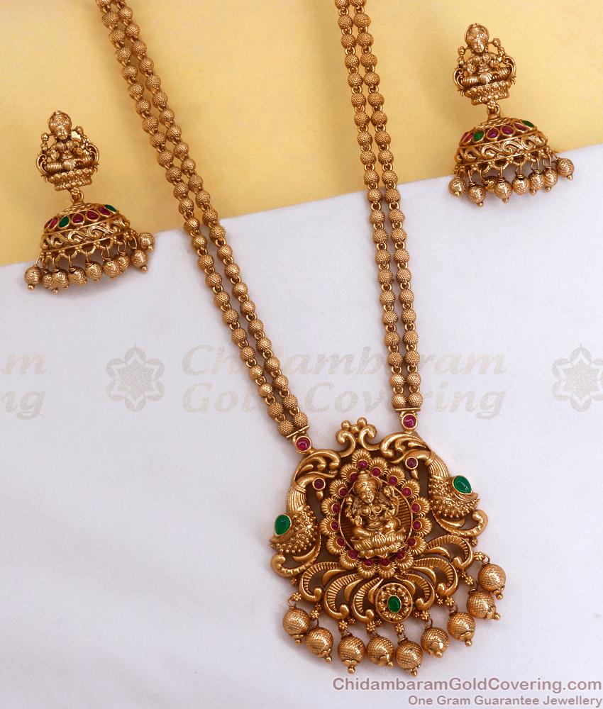 Two Line Antique Haram Jhumki Combo With Lakshmi Designs ANTQ1068