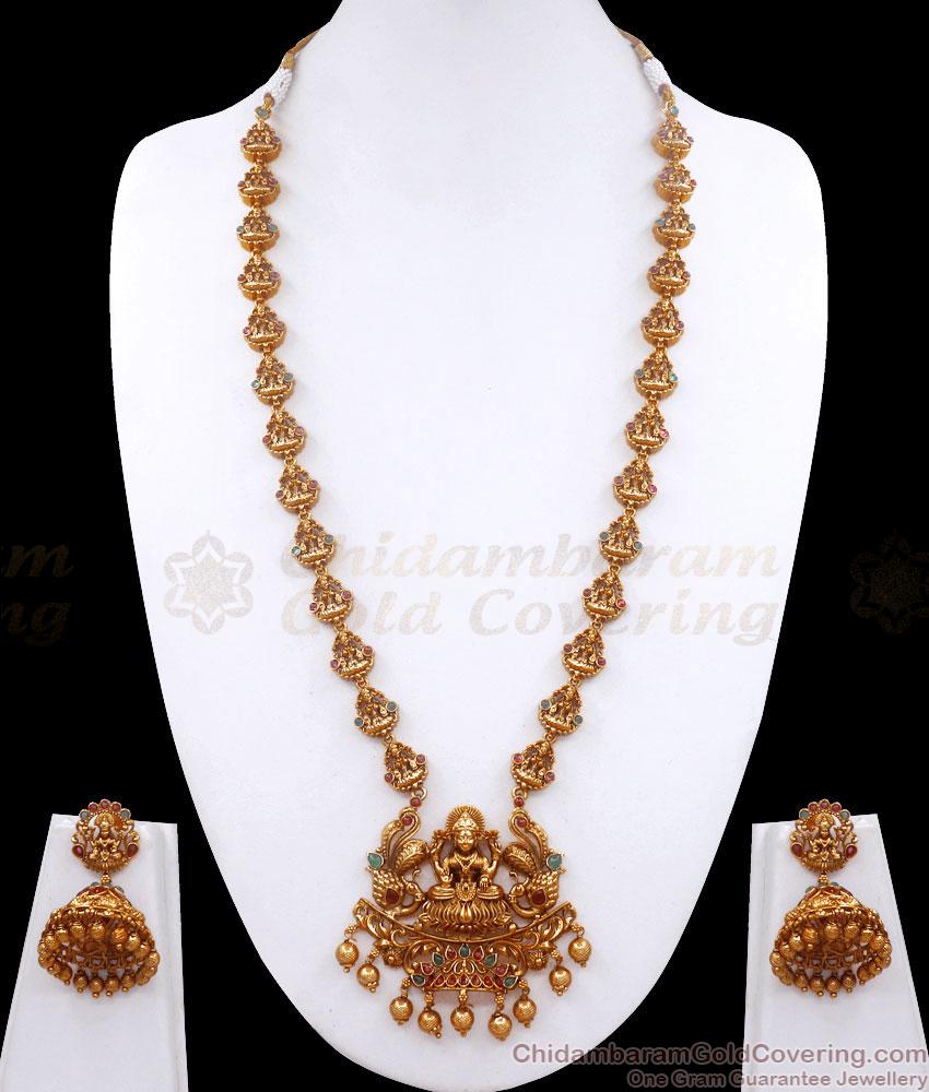 Premium Antique Lakshmi Haram Peacock Designs Earring Bridal Combo Set ANTQ1080