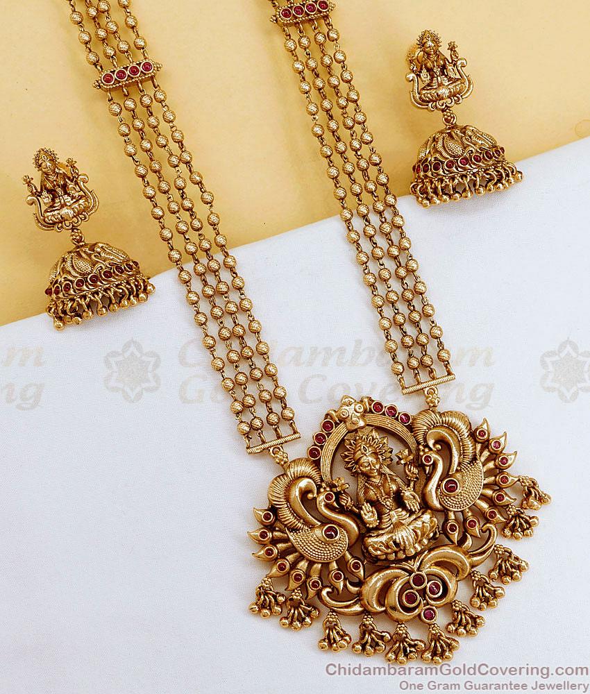 Grand Antique Matt Finish Long Haram Gajalakshmi Design For Brides ANTQ1091 Grand Antique Matt Finish Long Haram Gajalakshmi Design For Brides ANTQ1091