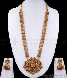 Grand Antique Matt Finish Long Haram Gajalakshmi Design For Brides ANTQ1091