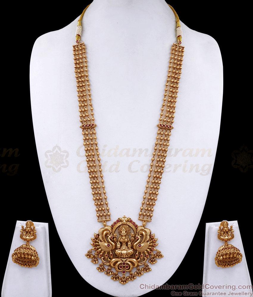 Grand Antique Matt Finish Long Haram Gajalakshmi Design For Brides ANTQ1091 Grand Antique Matt Finish Long Haram Gajalakshmi Design For Brides ANTQ1091