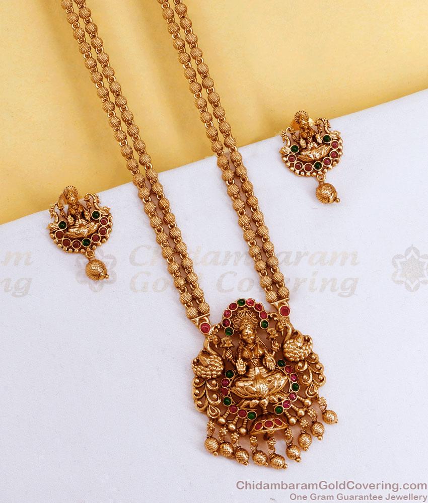 Premium Quality Antique Finish Milagu Mani 2 Line Lakshmi Haram ANTQ1093
