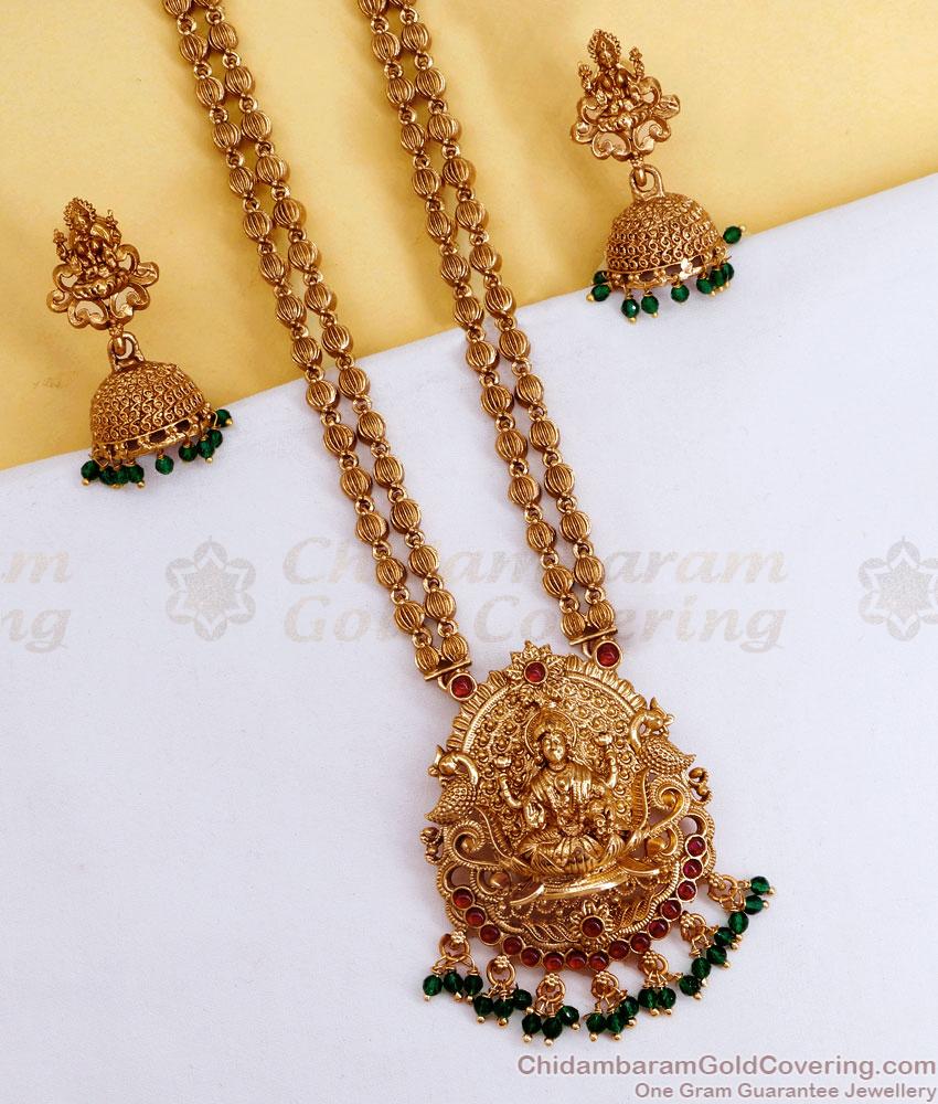 Beautiful Double Line Lakshmi Haram Nagas Antique Design With Jhumkas ANTQ1094 Beautiful Double Line Lakshmi Haram Nagas Antique Design With Jhumkas ANTQ1094