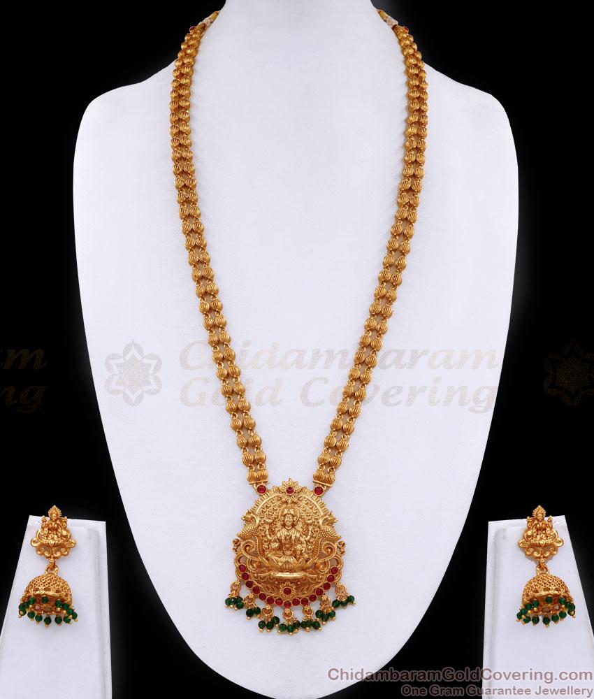 Beautiful Double Line Lakshmi Haram Nagas Antique Design With Jhumkas ANTQ1094 Beautiful Double Line Lakshmi Haram Nagas Antique Design With Jhumkas ANTQ1094