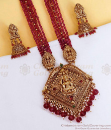 Latest Lakshmi Design Antique Ruby Beads Long Haram Temple Jewelry ANTQ1102
