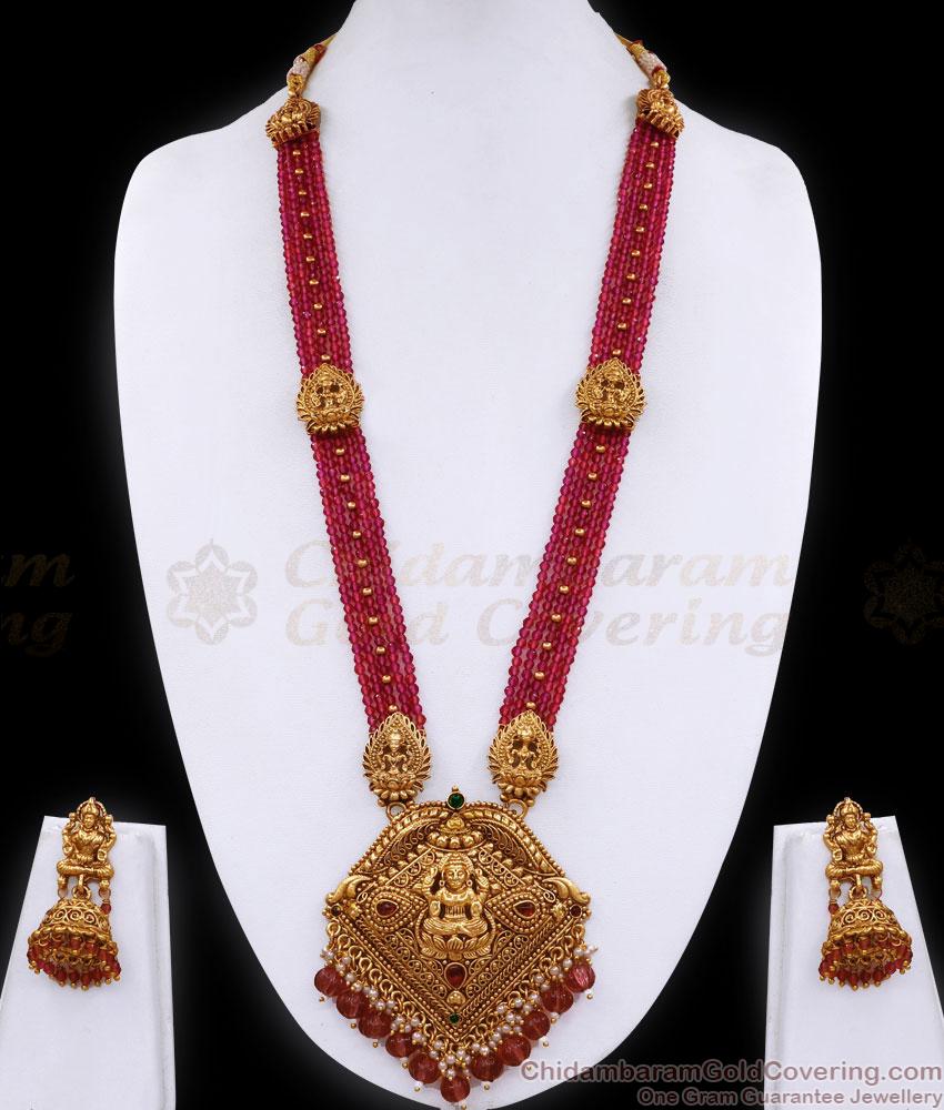 Latest Lakshmi Design Antique Ruby Beads Long Haram Temple Jewelry ANTQ1102 Latest Lakshmi Design Antique Ruby Beads Long Haram Temple Jewelry ANTQ1102