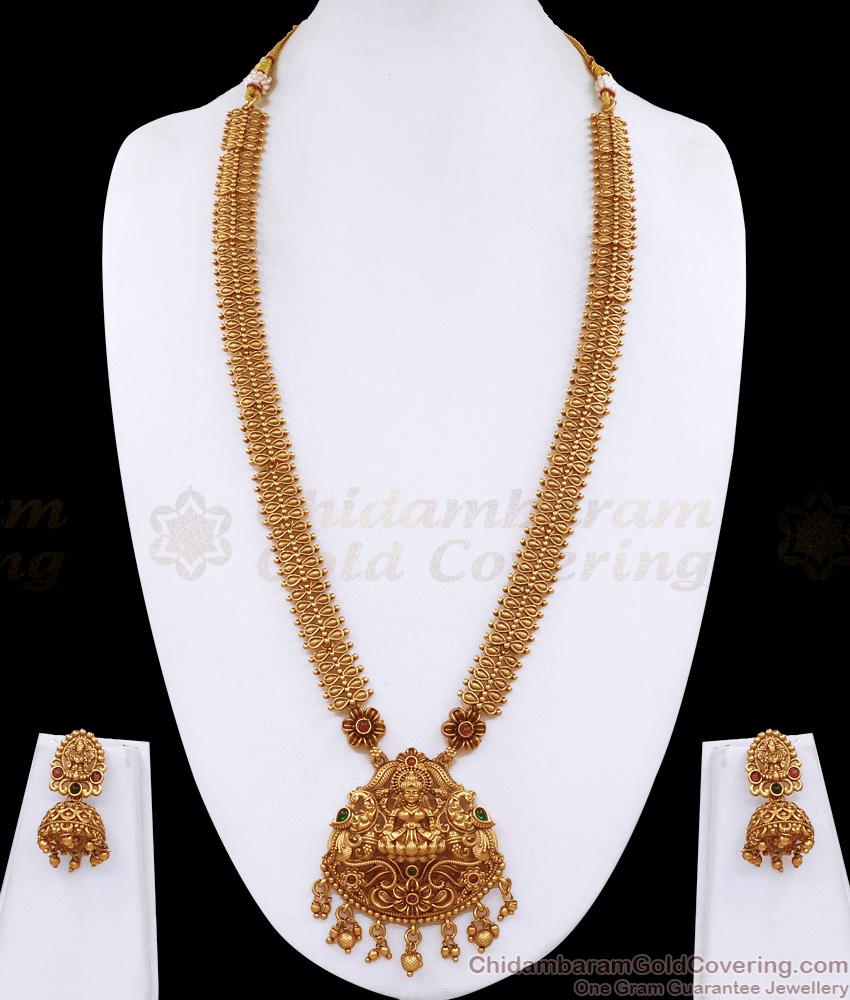 ANTQ1105 Heavy Bridal Wear Matt Finish Antique Gold Lakshmi Haram Designs Online ANTQ1105 Heavy Bridal Wear Matt Finish Antique Gold Lakshmi Haram Designs Online