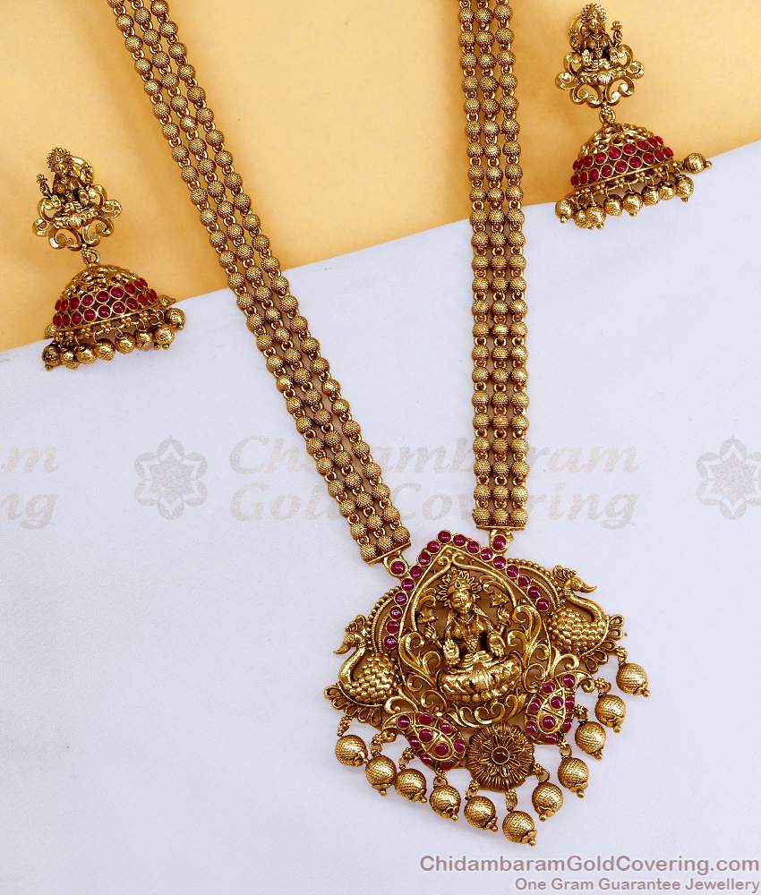 ANTQ1107 Premium Quality Antique Gold Temple Haram Set Lakshmi Design ANTQ1107 Premium Quality Antique Gold Temple Haram Set Lakshmi Design