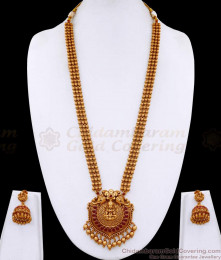 ANTQ1109 Beautiful Gajalakshmi Design Ruby Kemp Stone Antique Haram With Jhumkas