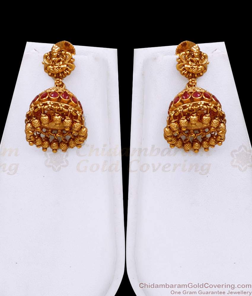 ANTQ1109 Beautiful Gajalakshmi Design Ruby Kemp Stone Antique Haram With Jhumkas ANTQ1109 Beautiful Gajalakshmi Design Ruby Kemp Stone Antique Haram With Jhumkas