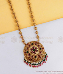 ANTQ1110 22Kt Gold Antique Long Haram Round Pendant Design For Women
