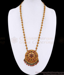 ANTQ1110 22Kt Gold Antique Long Haram Round Pendant Design For Women