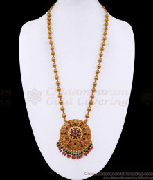 ANTQ1110 22Kt Gold Antique Long Haram Round Pendant Design For Women