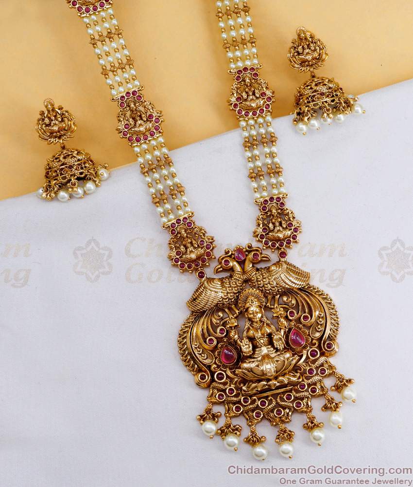 ANTQ1111 Grand Bridal Wear Antique Haram Lakshmi Design Pearl Jewelry