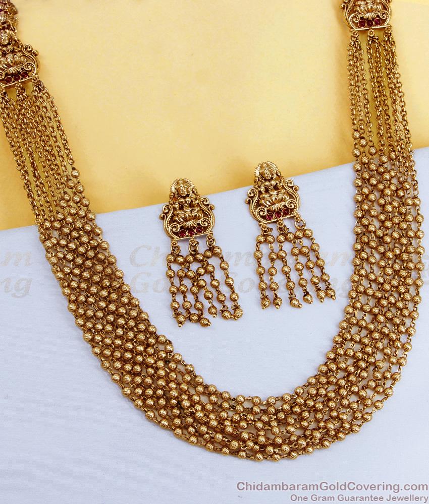 ANTQ1112 Buy Antique Finish Multi Layer Beads Chain Haram Lakshmi Earrings Bridal Combo Set ANTQ1112 Buy Antique Finish Multi Layer Beads Chain Haram Lakshmi Earrings Bridal Combo Set