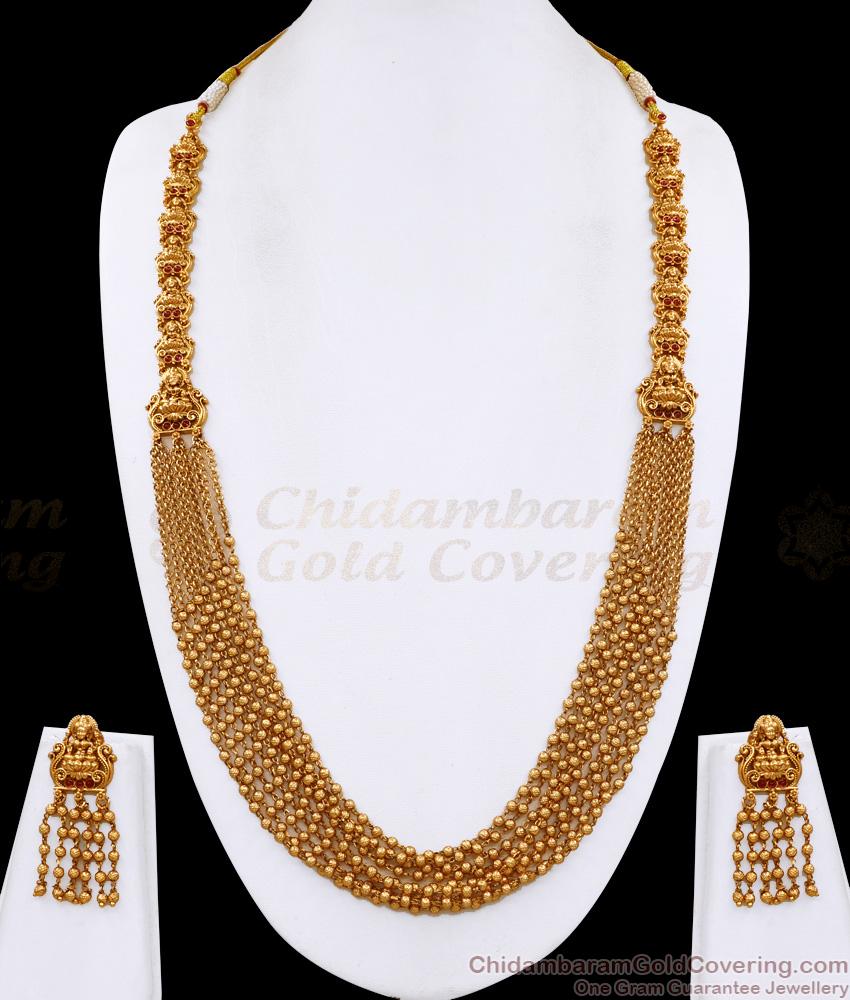 ANTQ1112 Buy Antique Finish Multi Layer Beads Chain Haram Lakshmi Earrings Bridal Combo Set ANTQ1112 Buy Antique Finish Multi Layer Beads Chain Haram Lakshmi Earrings Bridal Combo Set