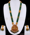 ANTQ1114 Latest Green Beaded Multi Line Antique Gold Lakshmi Haram With Jhumkas For Brides ANTQ1114 Latest Green Beaded Multi Line Antique Gold Lakshmi Haram With Jhumkas For Brides