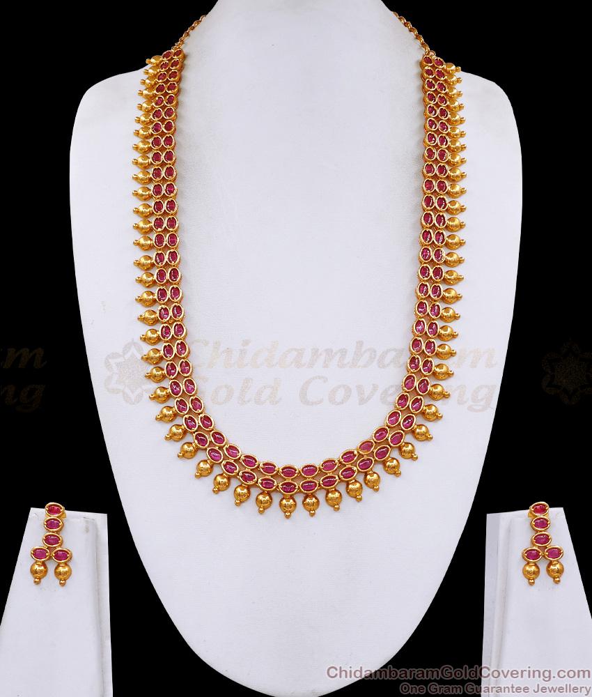 ANTQ1116 Full Ruby Kemp Stone Antique Haram Earring Combo For Brides ANTQ1116 Full Ruby Kemp Stone Antique Haram Earring Combo For Brides