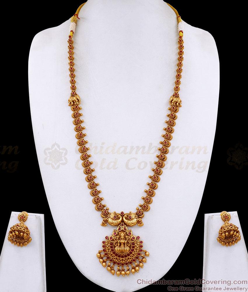 ANTQ1118 Buy Ruby Kemp Stone Antique Gold Haram Lakshmi Design Online ANTQ1118 Buy Ruby Kemp Stone Antique Gold Haram Lakshmi Design Online