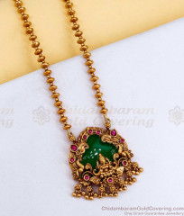 ANTQ1119 Short Secondary Haram Attractive Big Emerald Stone Lakshmi Pendant Antique