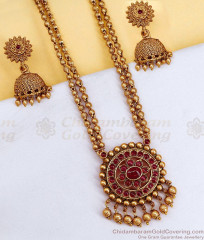 ANTQ1120 Classic Antique Beads 2 Line Temple Haram Ruby Kemp Stone Jewelry