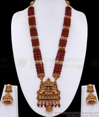 ANTQ1121 South Indian Multi-Layer Ruby Beaded Temple Haram Jewelry Set Online