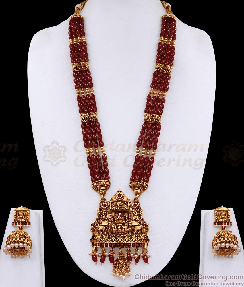 ANTQ1121 South Indian Multi-Layer Ruby Beaded Temple Haram Jewelry Set Online