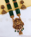 ANTQ1122 Beautiful Layered Emerald Beads Antique Gold Lakshmi Haram With Matching Jhumka