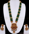 ANTQ1122 Beautiful Layered Emerald Beads Antique Gold Lakshmi Haram With Matching Jhumka