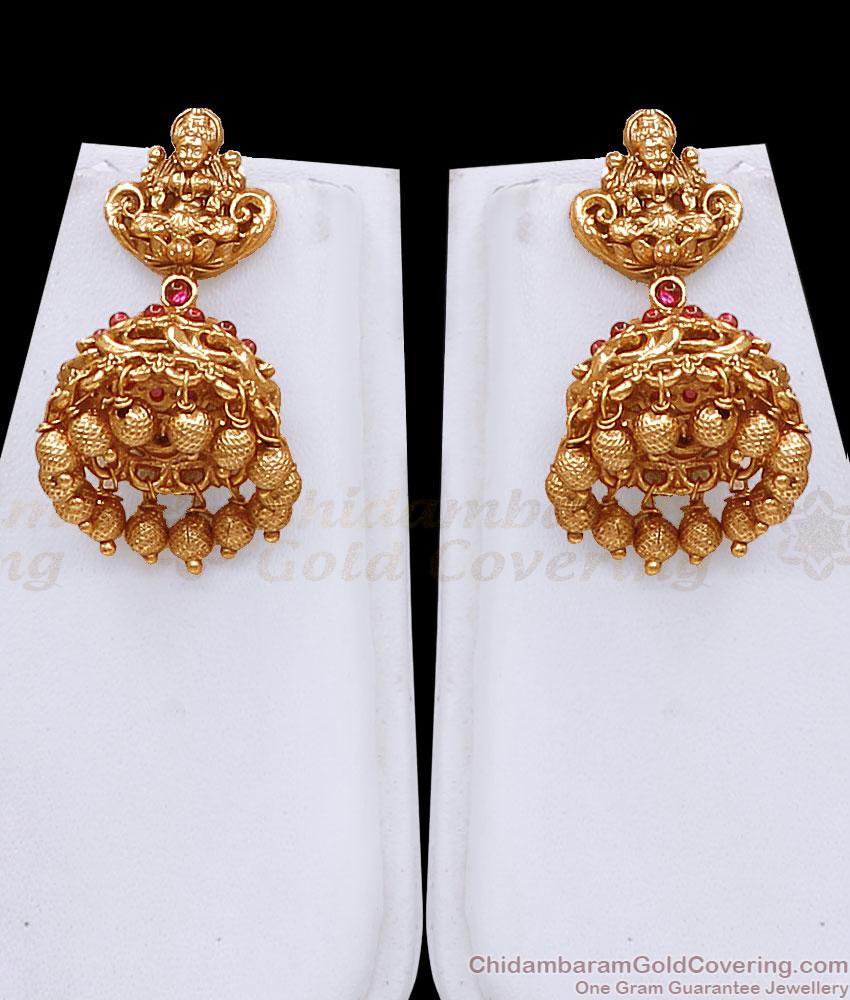 ANTQ1123 Premium Antique Ruby Mango Haram Set with Lakshmi Jhumkas ANTQ1123 Premium Antique Ruby Mango Haram Set with Lakshmi Jhumkas