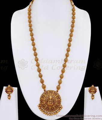 ANTQ1125 Premium Lakshmi Design Ruby Kemp Stone Antique Haram Set