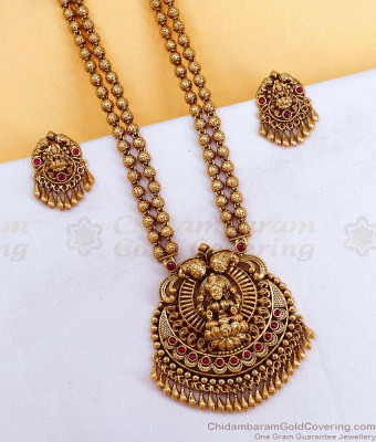 ANTQ1126 New Arrival Antique Gold Beaded Lakshmi Haram Matte Finish