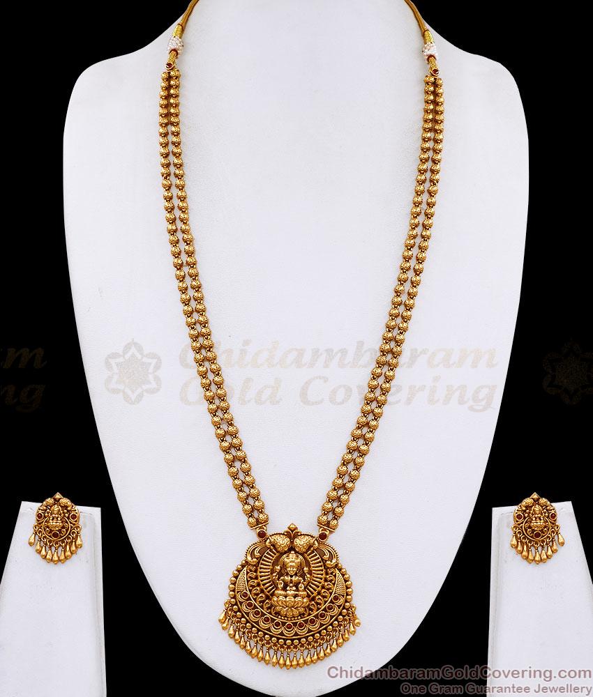 ANTQ1126 New Arrival Antique Gold Beaded Lakshmi Haram Matte Finish ANTQ1126 New Arrival Antique Gold Beaded Lakshmi Haram Matte Finish