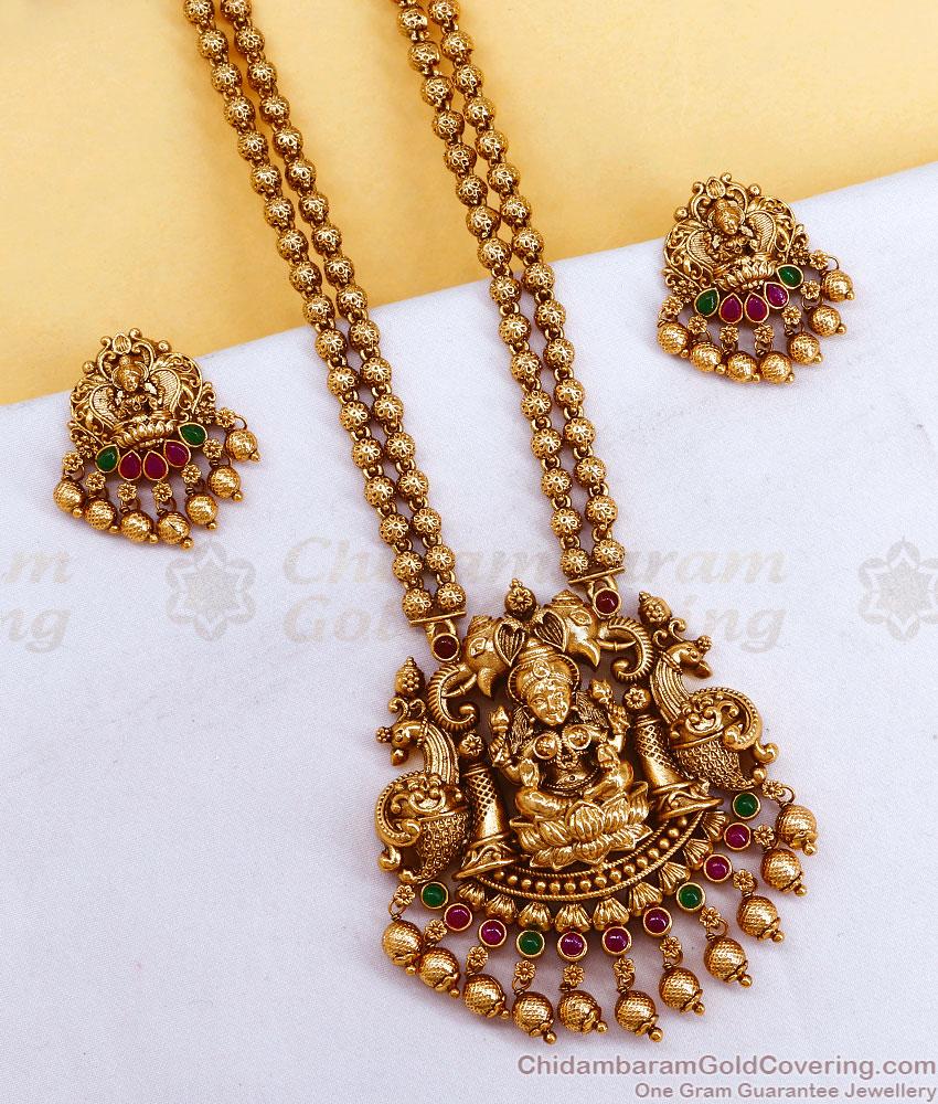 ANTQ1127 High Quality Gajalakshmi Antique Gold Haram Earring Bridal Set ANTQ1127 High Quality Gajalakshmi Antique Gold Haram Earring Bridal Set