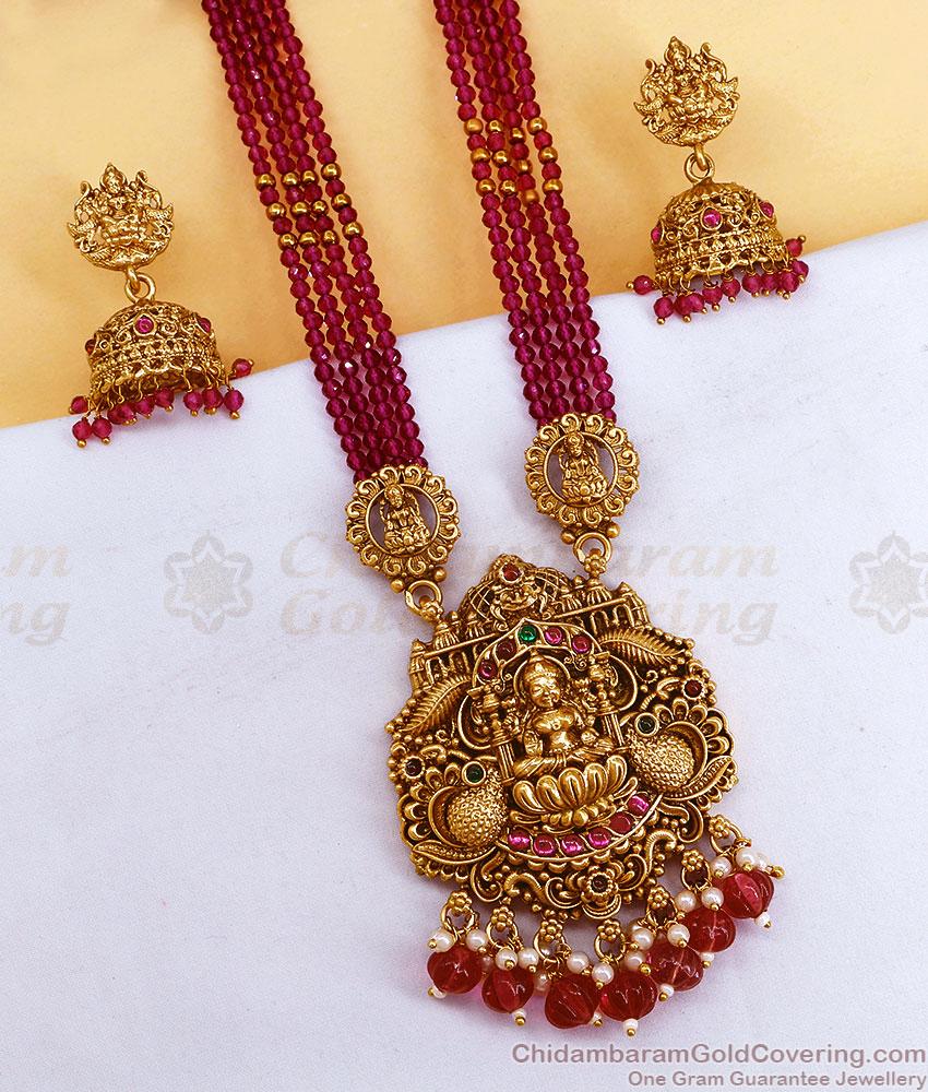 ANTQ1128 Latest Multi Line Ruby Crystal Victorian Haram Set Antique Finish ANTQ1128 Latest Multi Line Ruby Crystal Victorian Haram Set Antique Finish